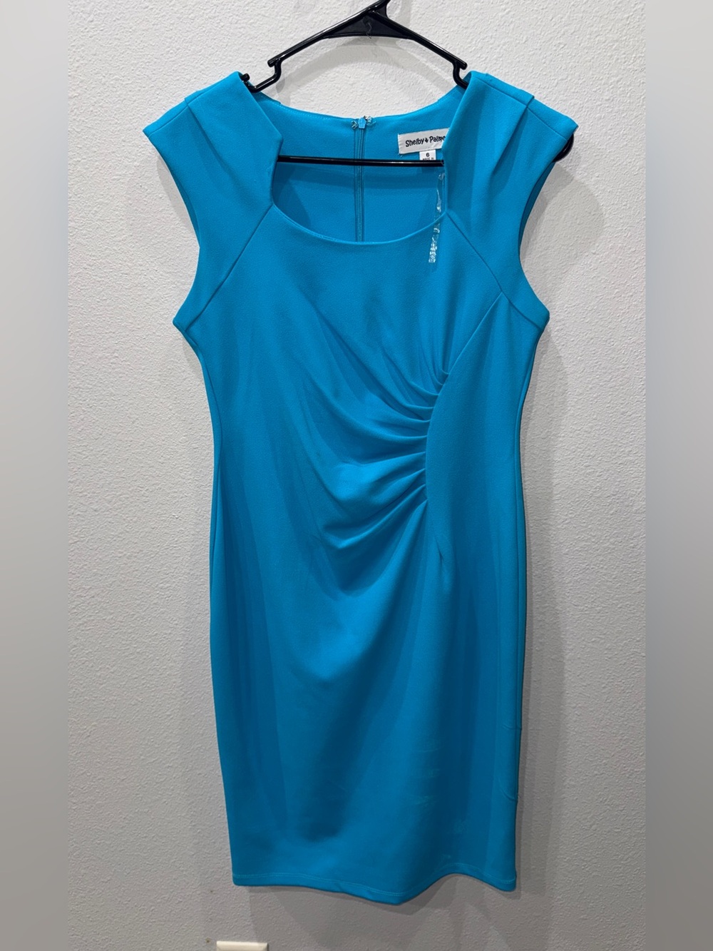 Shelby & Palmer Bright Turquoise Cap-Sleeve Midi Sheath Dress